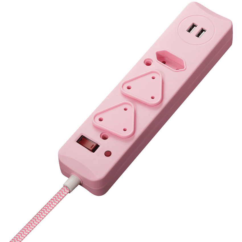 Switched 3-Way Surge-Protected Multiplug with Dual 2.4a USB Ports 3m Braided Cord - Image 2