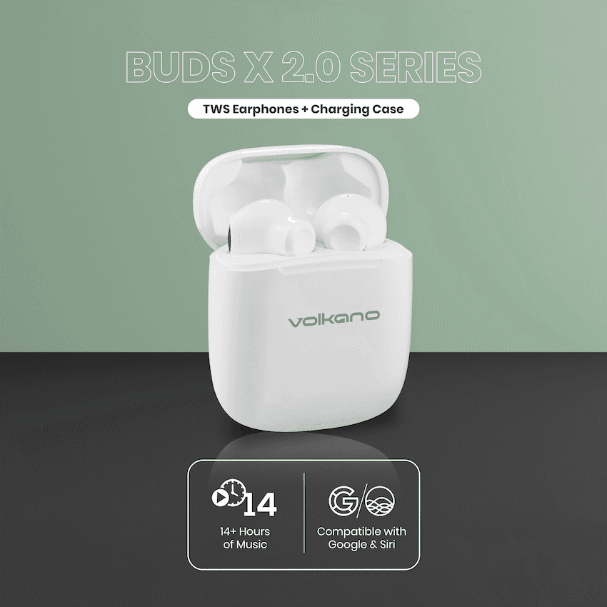 Volkano Buds X 2.0 Series True Wireless Earphones - White - Image 3