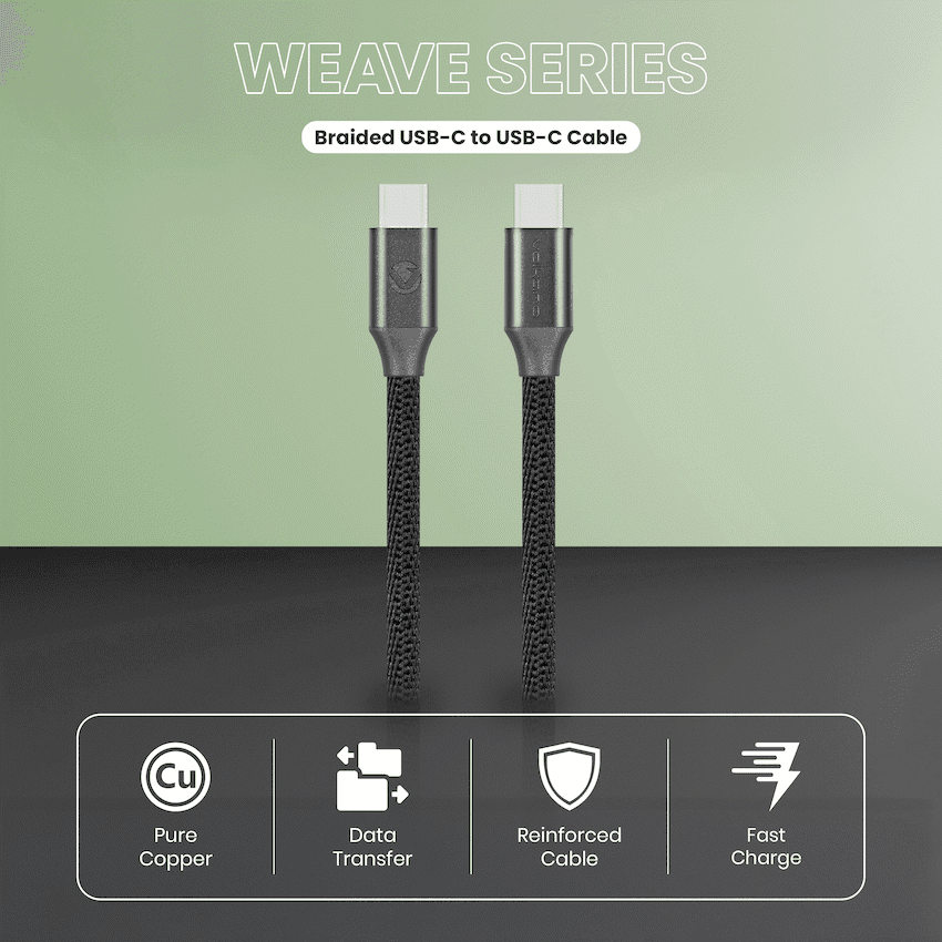 Volkano Weave Series Type-C to Type-C Cable (1.2m, 60w) - Black - Image 3