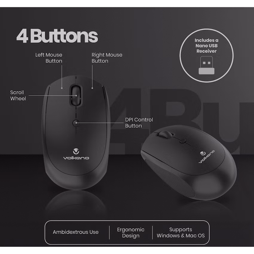 Volkano Talc Wireless Mouse - Black - Image 3