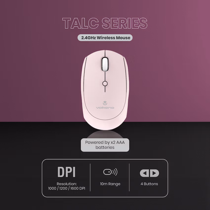Volkano Talc Wireless Mouse - Pink - Image 3