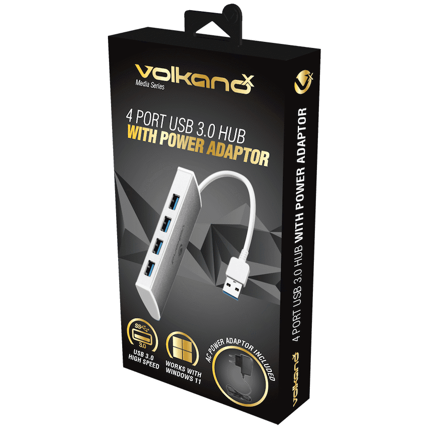 VolkanoX Media Series 4-Port USB Hub with Power Cable - Image 3