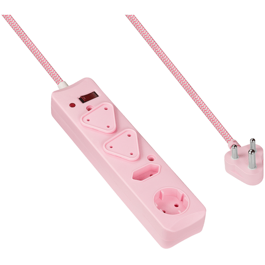 SWITCHED 4 Way Medium Surge Protected Multiplug 0.5M Braided Cord Pink - Image 3