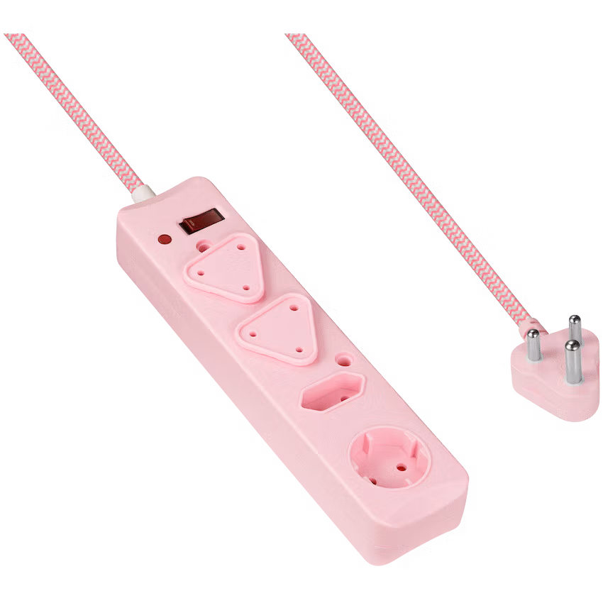 SWITCHED 4 Way Medium  Surge Protected Multiplug 0.5M Braided Cord Pink - Image 3