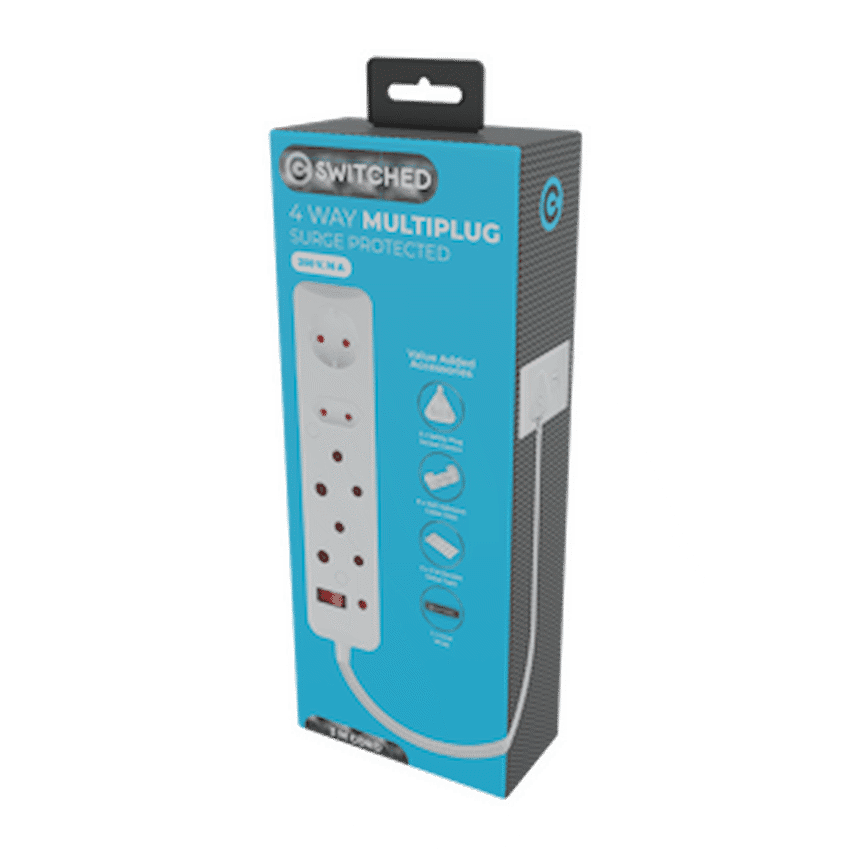 Switched 4-Way Surge-Protected Multiplug 3m Braided Cord - White - Image 3