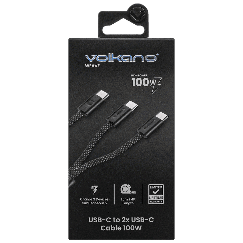 Volkano Weave Series USB C to 2 USB C 100W 1.5m - Image 3