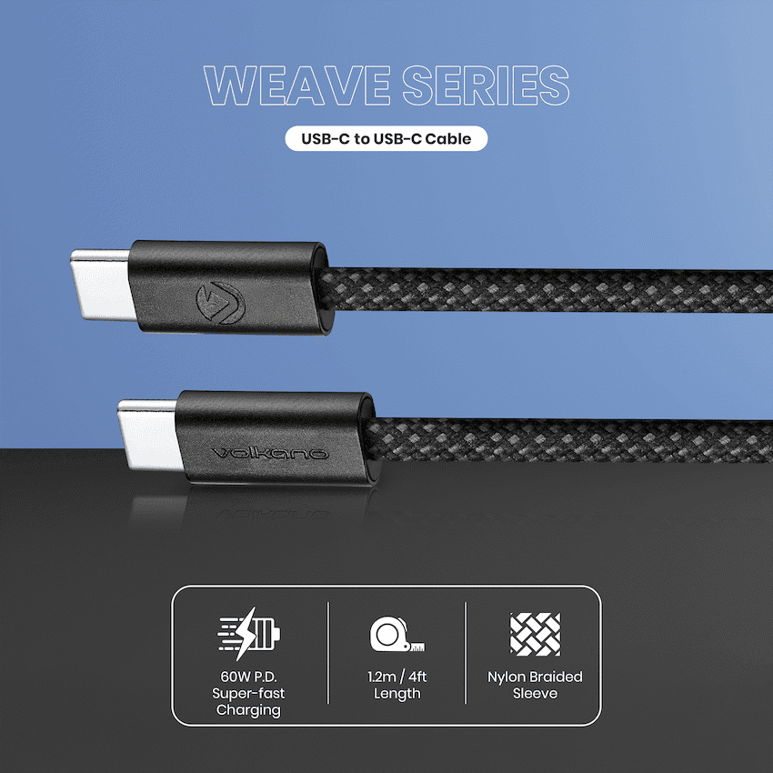 Volkano Weave Series 60w USB C to USB C 1.2m-Black - Image 3