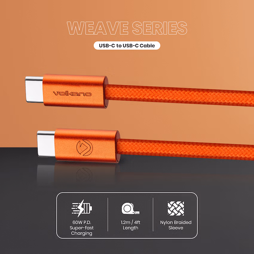 Volkano Weave Series 60w USB C to USB C 1.2m-Orange - Image 3