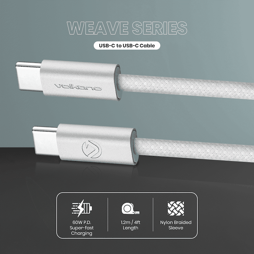 Volkano Weave Series 60w USB C to USB C 1.2m-White - Image 3