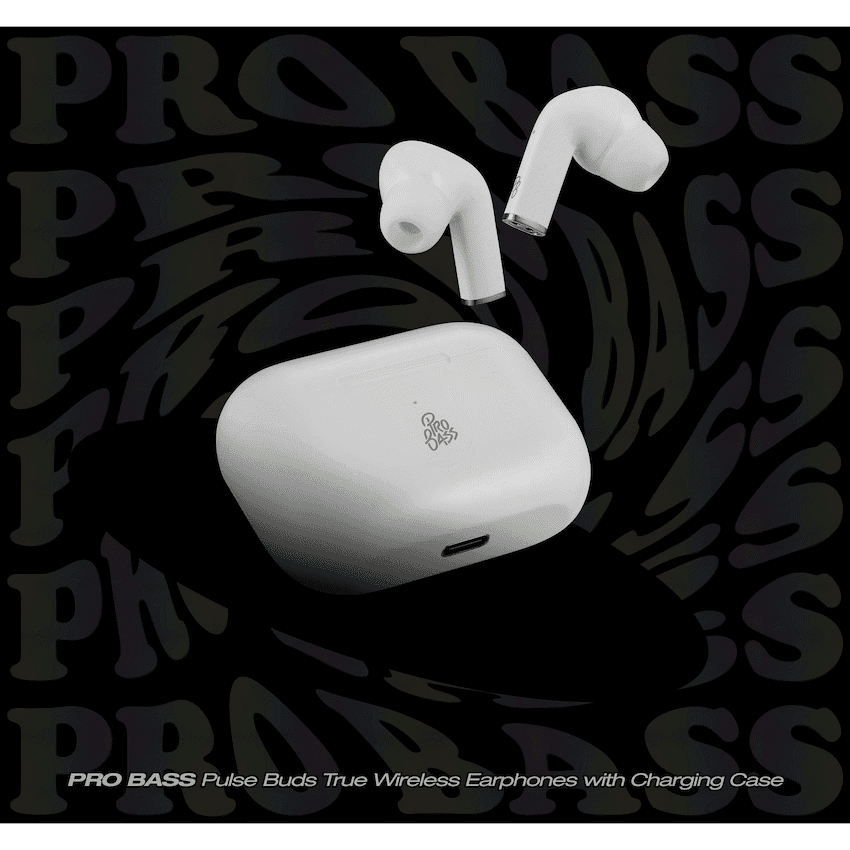 Pro Bass Pulse Buds True Wireless Earphones with Charging Case - White - Image 3