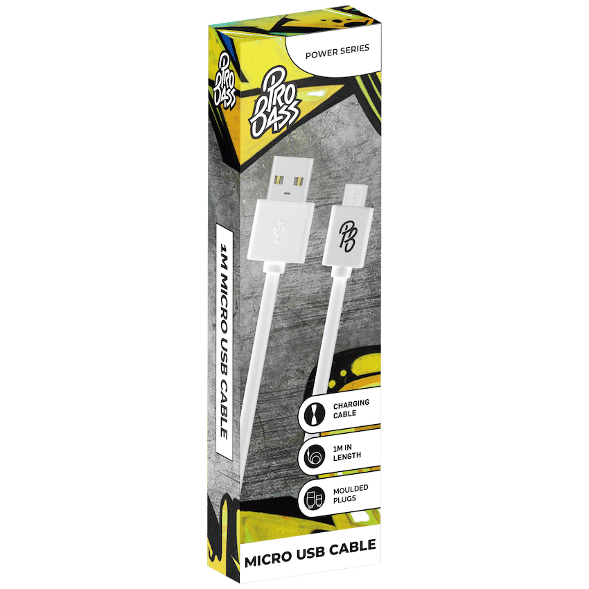 Pro Bass Power Series Boxed Round Micro USB Cable - White - Image 3