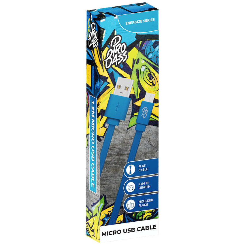 Pro Bass Energize Series Packaged Micro USB Cable - Blue 1.2m - Image 3