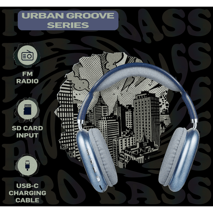 Pro Bass Urban Groove Series Bluetooth Headphones - Blue - Image 3