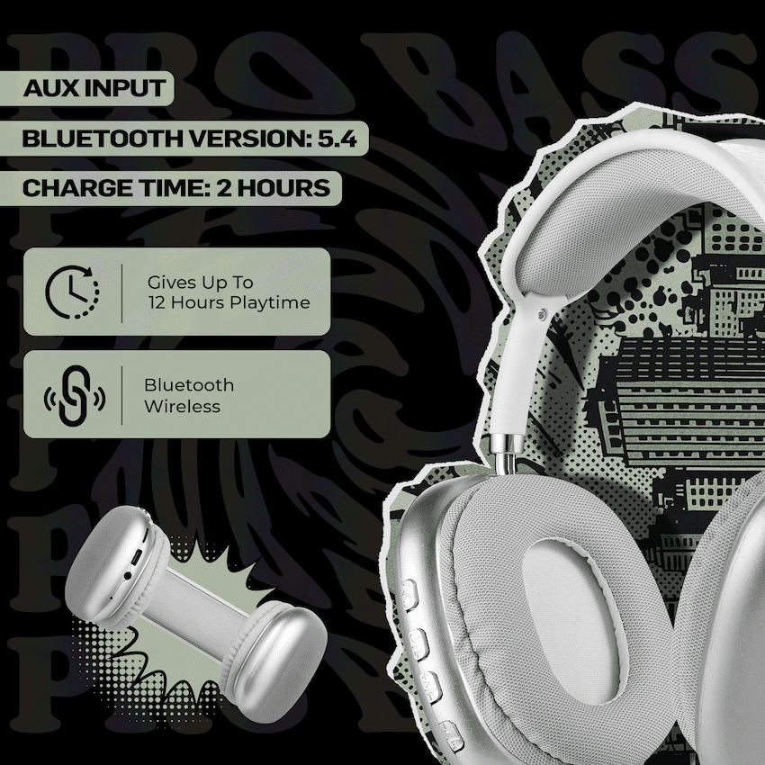 Pro Bass Urban Groove Series Bluetooth Headphones - White - Image 3