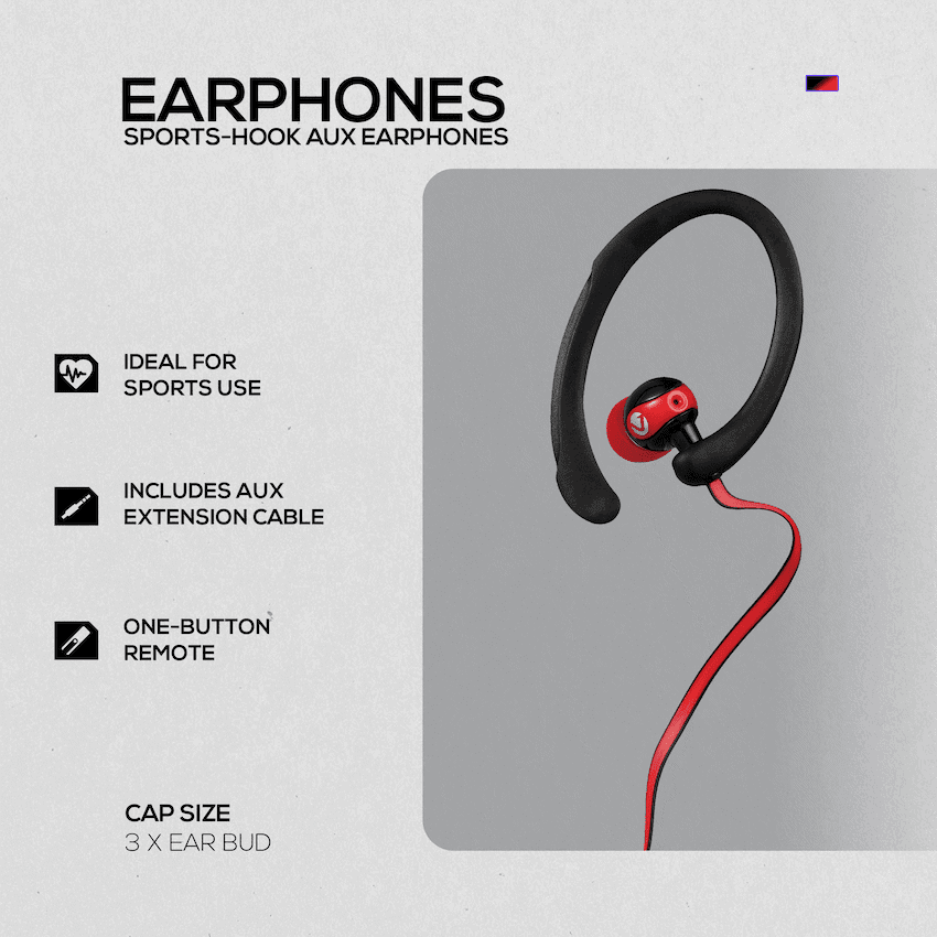 Volkano Sports Earphones Black/Red - Image 3