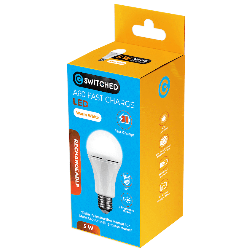 Switched 5w A60 Rechargeable Fast Charge E27 LED WW - Image 4