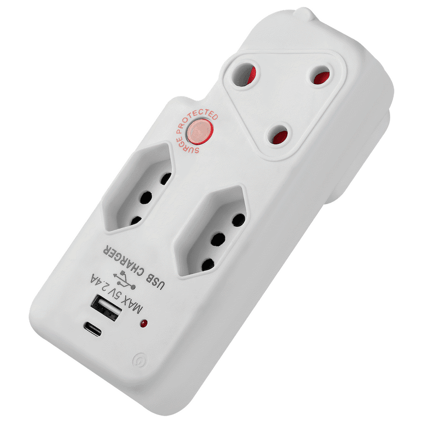 Switched 3-Way Medium Surge Adaptor with Type-C + USB - White - Image 4