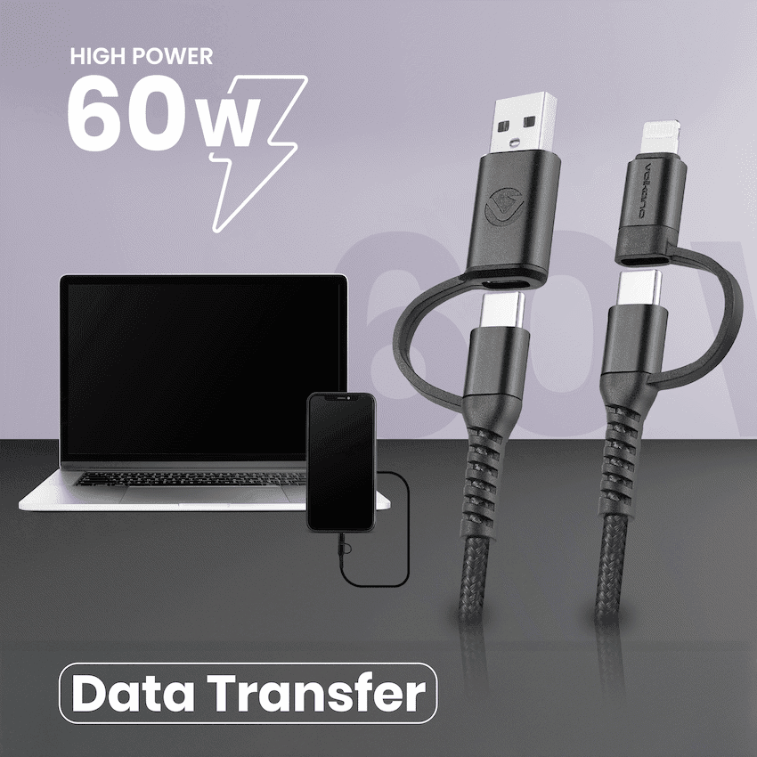 Volkano Weave Series 4-in-1 Charge & Data Cable 60w - 1.2m/4ft - Image 4
