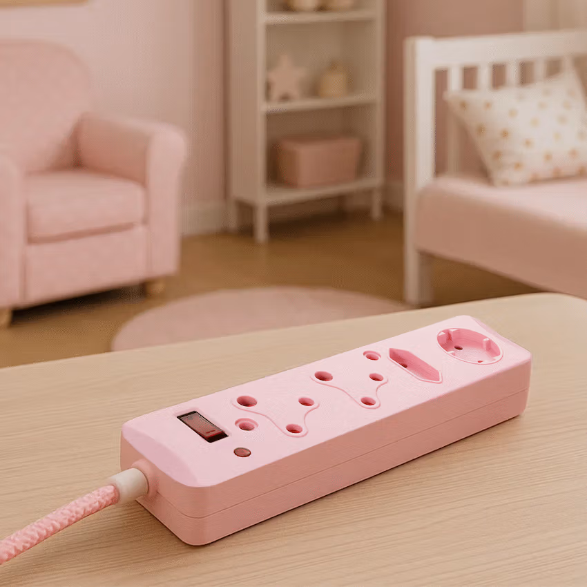 SWITCHED 4 Way Medium  Surge Protected Multiplug 0.5M Braided Cord Pink - Image 4