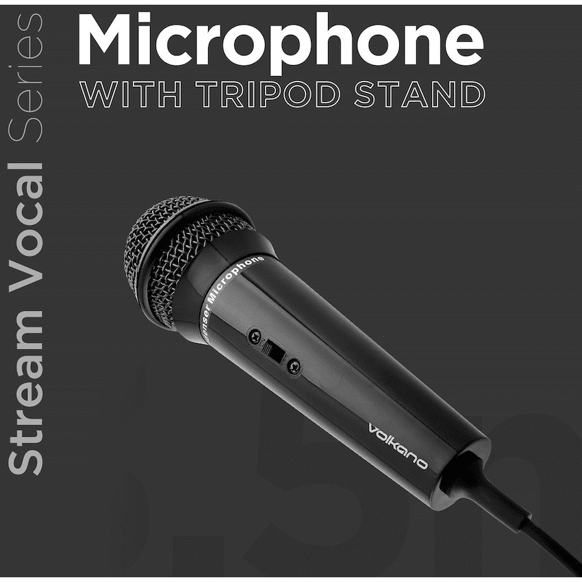 Volkano Stream Vocal Microphone with Tripod, Aux - Image 4