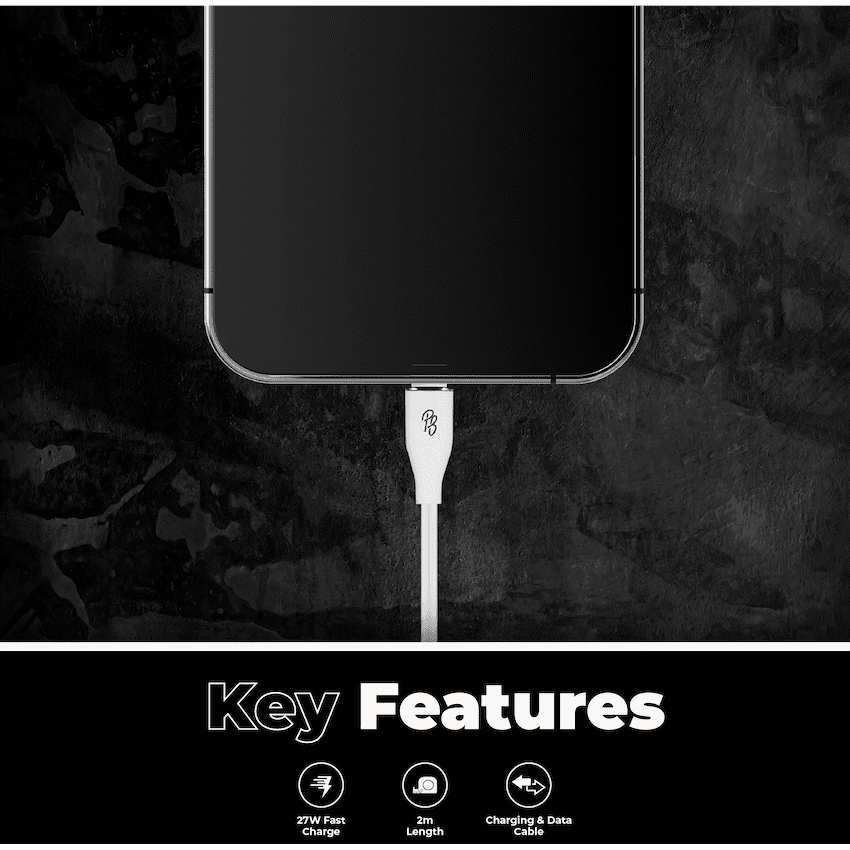 Pro Bass FlexiCord Series 2m 27w Type-C to Lightning Charging Cable - White - Image 4