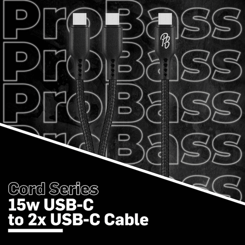 Pro Bass Cord Series 1.2m 15w USB-C to 2x USB-C Braided - Black - Image 4