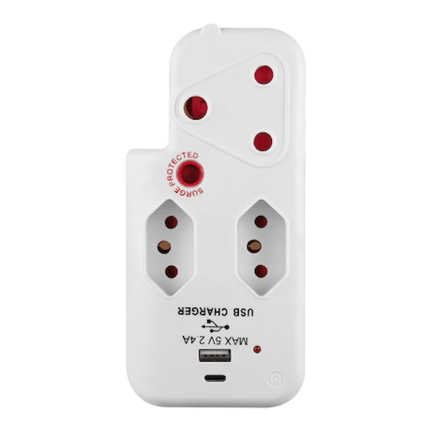 Switched 3-Way Medium Surge Adaptor with Type-C + USB - White - Image 5