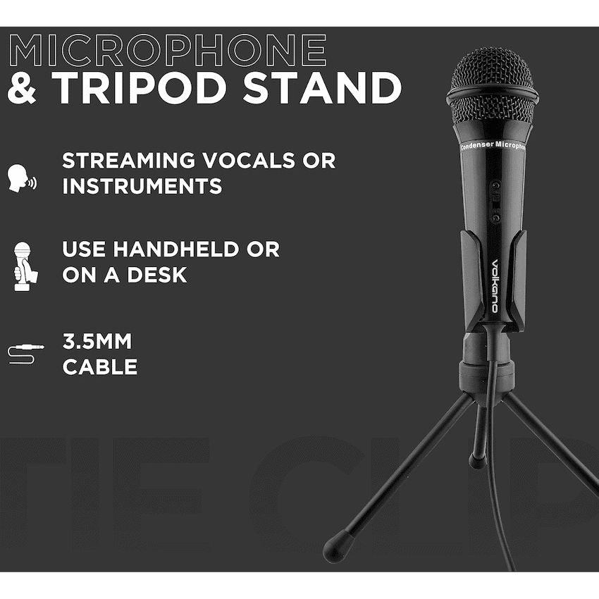 Volkano Stream Vocal Microphone with Tripod, Aux - Image 5
