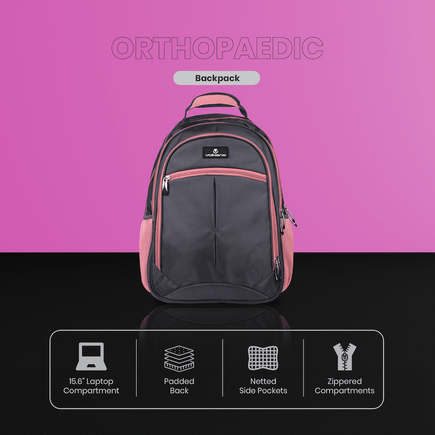 Volkano Orthopaedic Backpack 36l - Dark Grey/Pink - Image 5