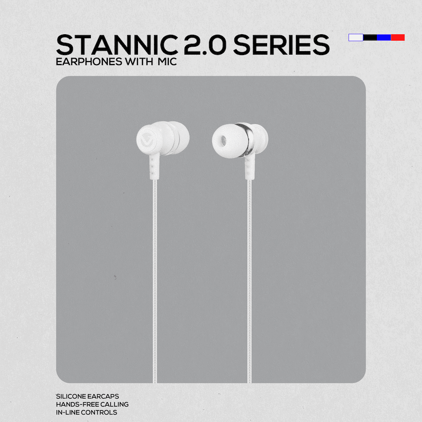 Volkano Earphones with Mic - Stannic Series - White - Image 5