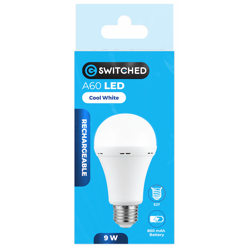 Switched 9w A60 Rechargeable LED Light Bulb E27 - Cool White - Image 5