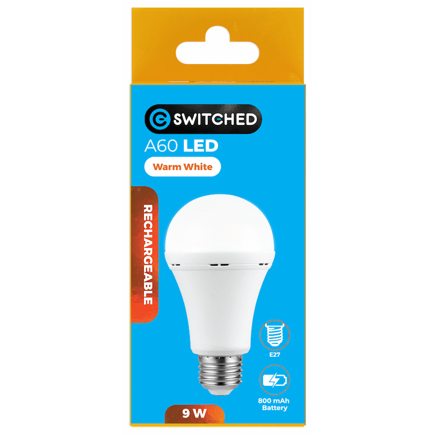 Switched 9w A60 Rechargeable LED Light Bulb - E27 - Warm White - Image 5