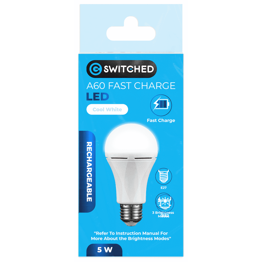 Switched 5w A60 Rechargeable Fast Charge E27 LED - CW - Image 5