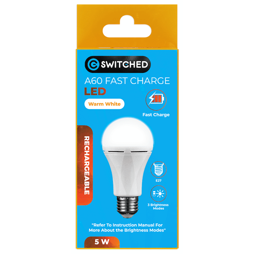 Switched 5w A60 Rechargeable Fast Charge E27 LED WW - Image 5