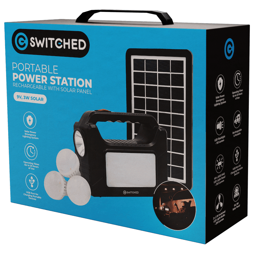Switched Portable Power Station with Solar Panel - Black - Image 5