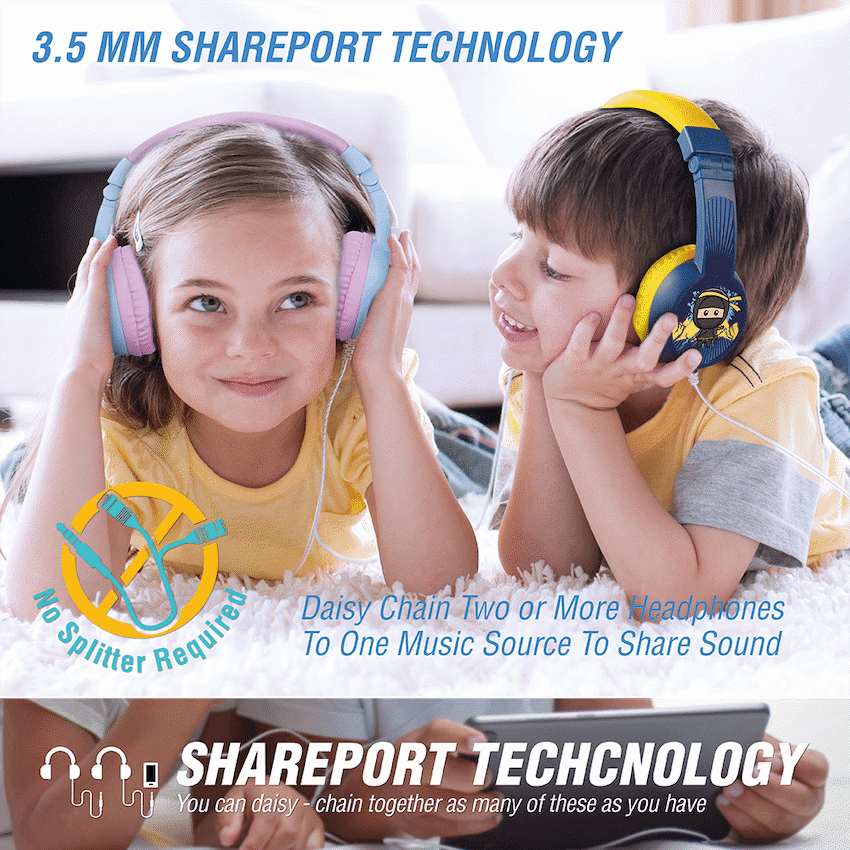 Volkano Sidekick Series Wired Kiddies Headphones with Share Port - Yellow/Blue - Image 6