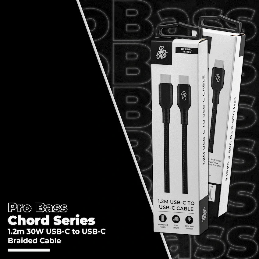 Pro Bass Chord Series 1.2m 30w Type-C to Type-C Braided - Black - Image 6