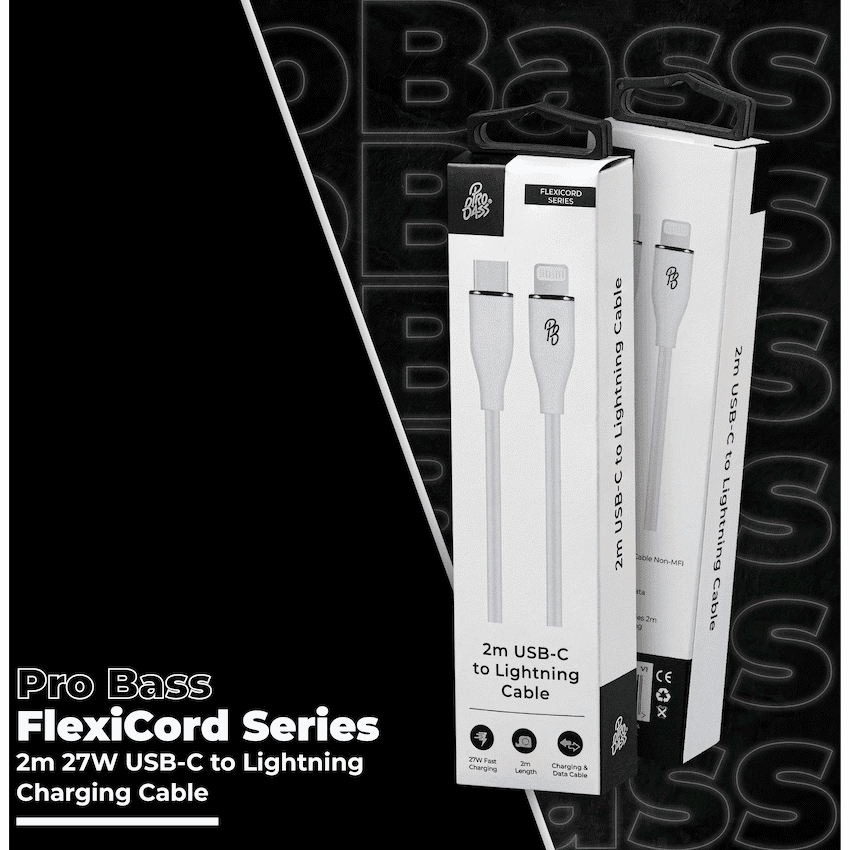 Pro Bass FlexiCord Series 2m 27w Type-C to Lightning Charging Cable - White - Image 6