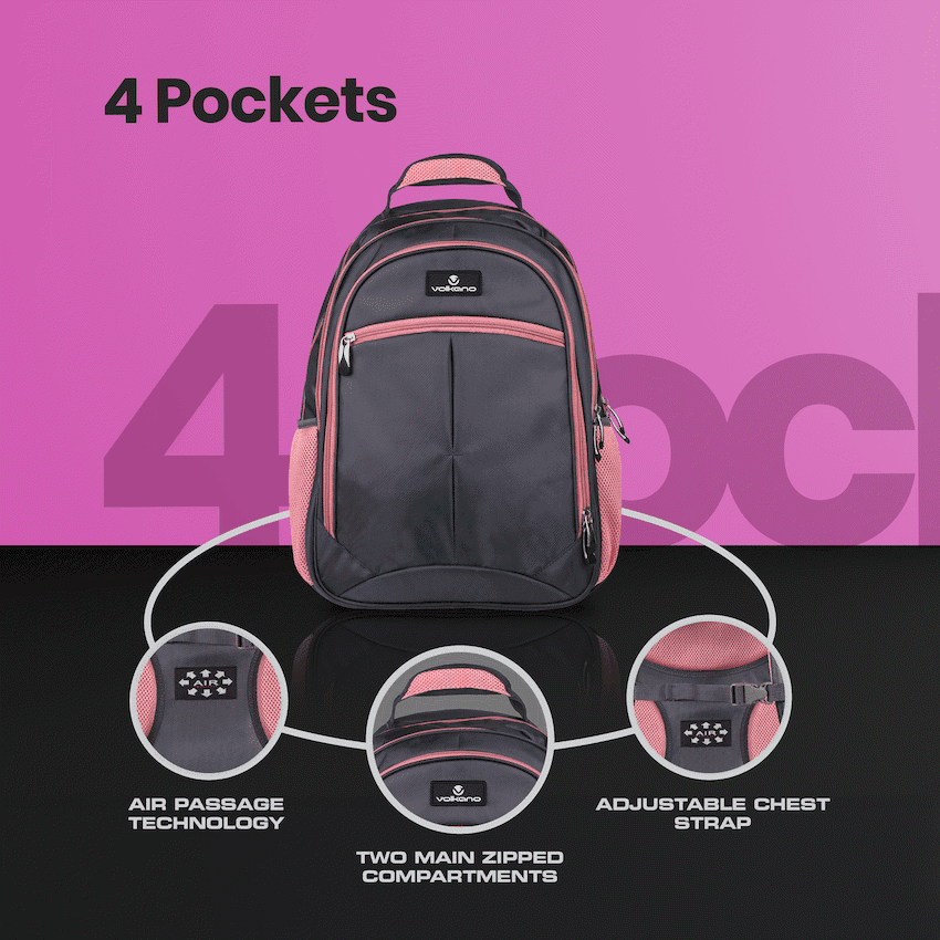 Volkano Orthopaedic Backpack 36l - Dark Grey/Pink - Image 6