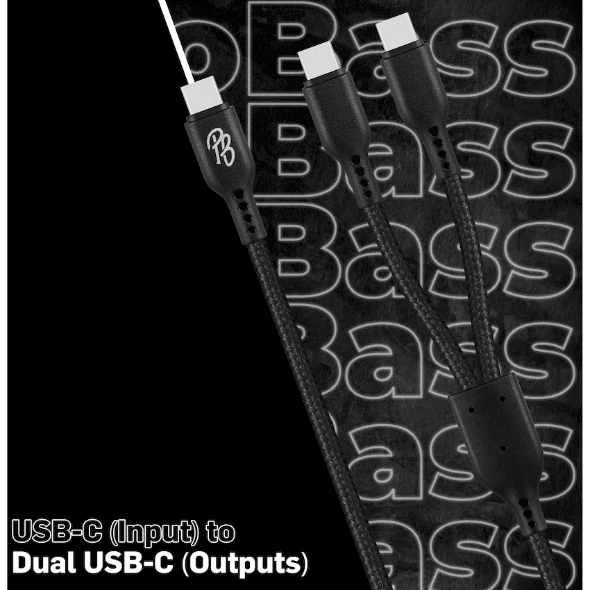 Pro Bass Cord Series 1.2m 15w USB-C to 2x USB-C Braided - Black - Image 6