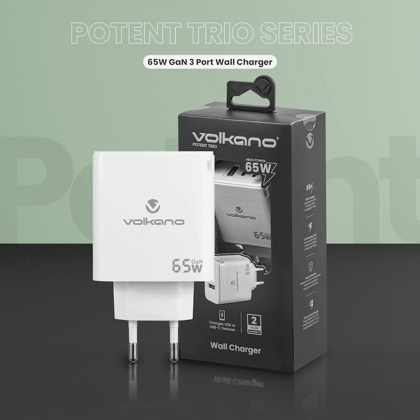Volkano Potent Trio 65w GaN 3 Port Wall Charger - Image 6