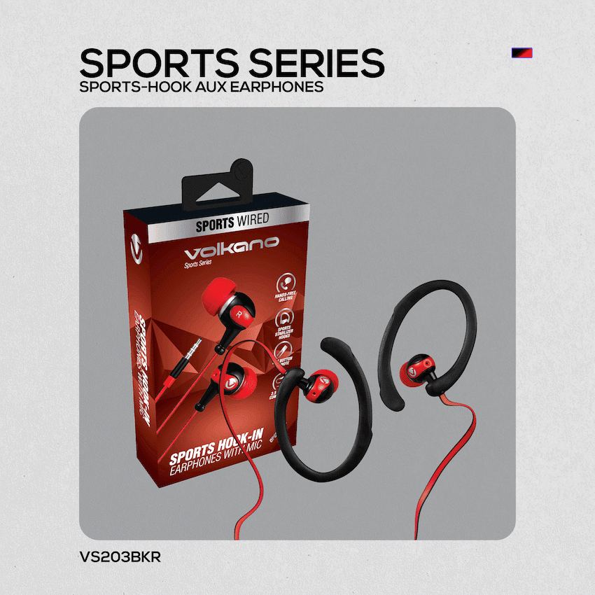 Volkano Sports Earphones Black/Red - Image 6
