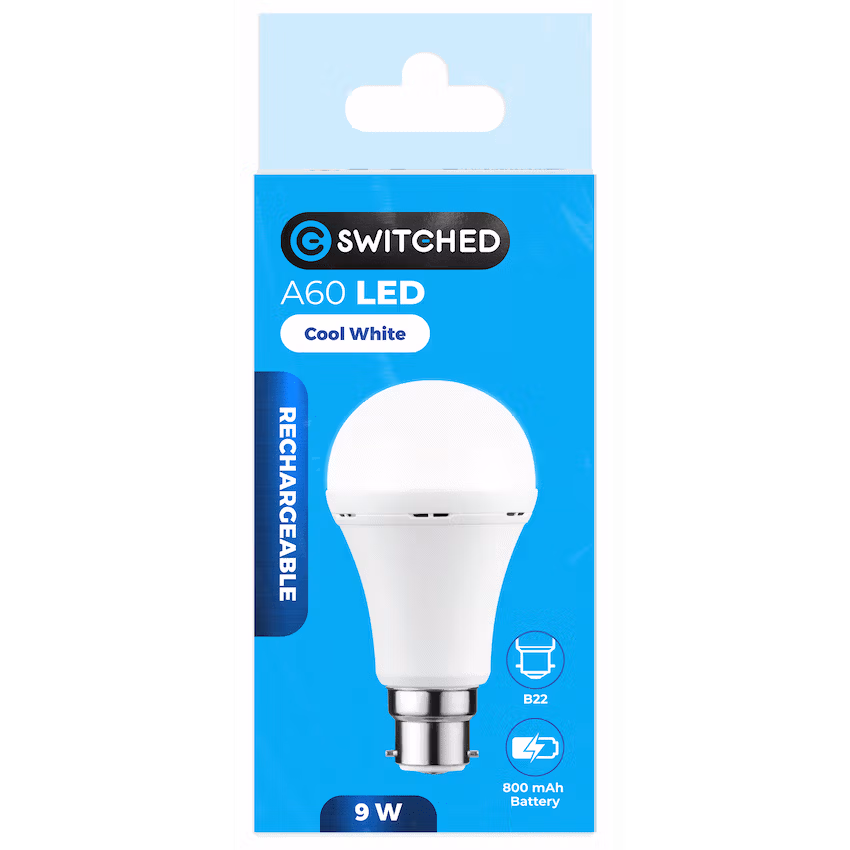 Switched 9w A60 Rechargeable LED Light Bulb - B22 - Cool White - Image 6