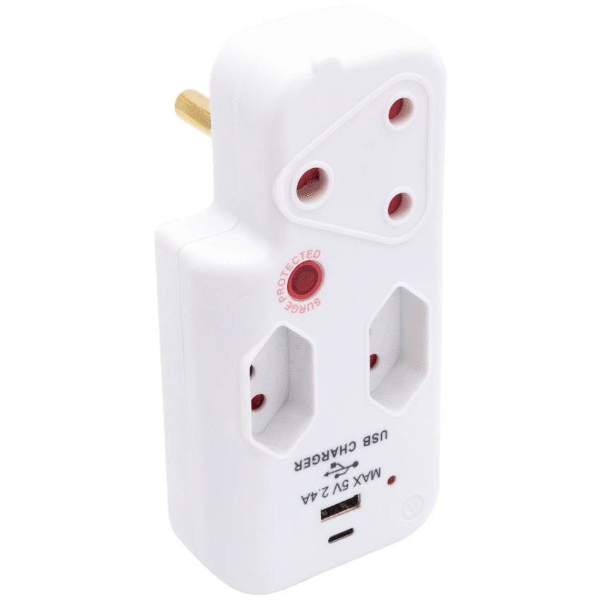 Switched 3-Way Medium Surge Adaptor with Type-C + USB - White - Image 6