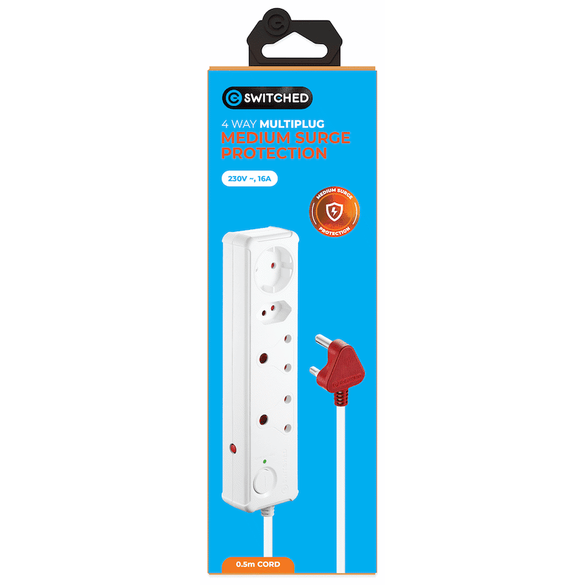 Switched 4-Way Medium Surge-Protected Multiplug 0.5m Cord - White - Image 6