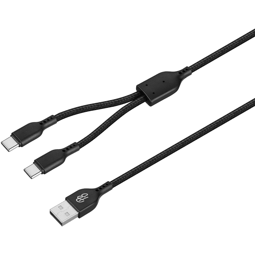 Pro Bass Cord Series 1.2m 15w USB-A to 2x USB-C Braided - Black - Image 7