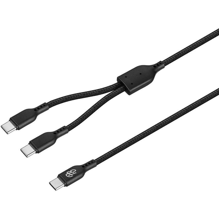 Pro Bass Cord Series 1.2m 15w USB-C to 2x USB-C Braided - Black - Image 7
