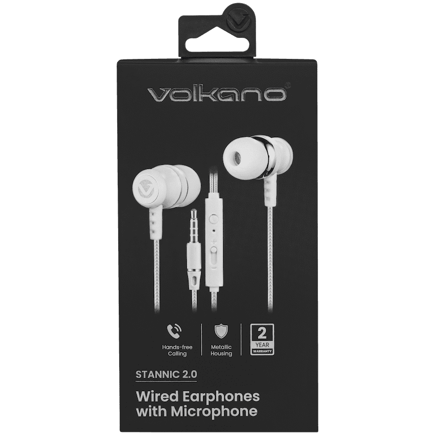 Volkano Earphones with Mic - Stannic Series - White - Image 7