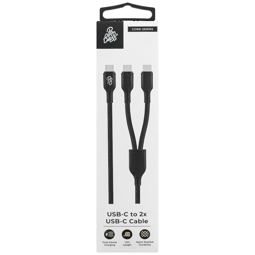 Pro Bass Cord Series 1.2m 15w USB-C to 2x USB-C Braided - Black - Image 8
