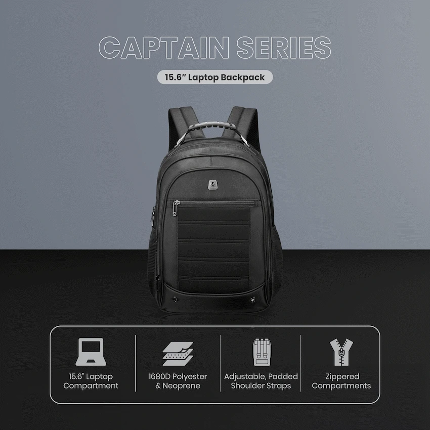 Volkano Captain 15.6" Laptop Backpack - Black - Image 8